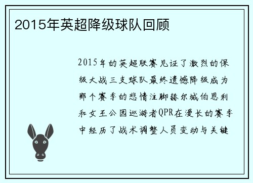 2015年英超降级球队回顾